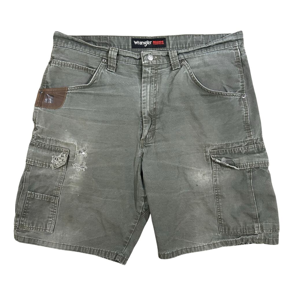 Vintage Wrangler Riggs Workwear Cargo Shorts Men’s 36 Distressed Faded Green Y2K